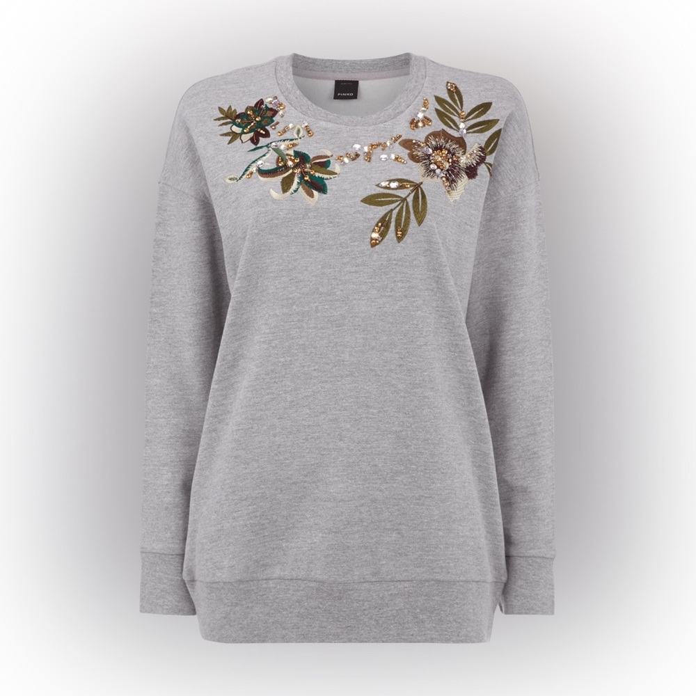 Pinko Fantaghiro Grey Embellished Sweatshirt Pullover Sweater Large